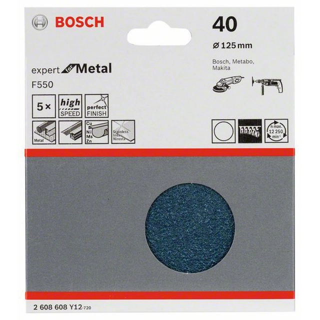 Papier abrasif BOSCH F550, emballage 5 pièces 125 millimètre,40