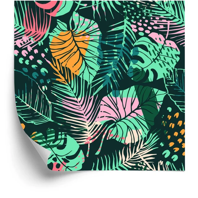 Papier peint feuilles tropicales colorées à la mode