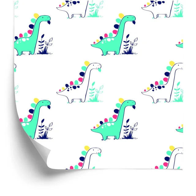 Papier peint pour chambre d'enfant, dinosaures, plantes, feuilles