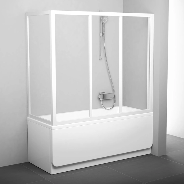 Parede lateral fixa do banheiro Ravak, APSV-75, branco+Vidro transparente