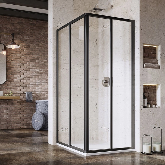 Paroi de douche rectangulaire Ravak Supernova, SRV2-80 195 S, noir+verre transparent