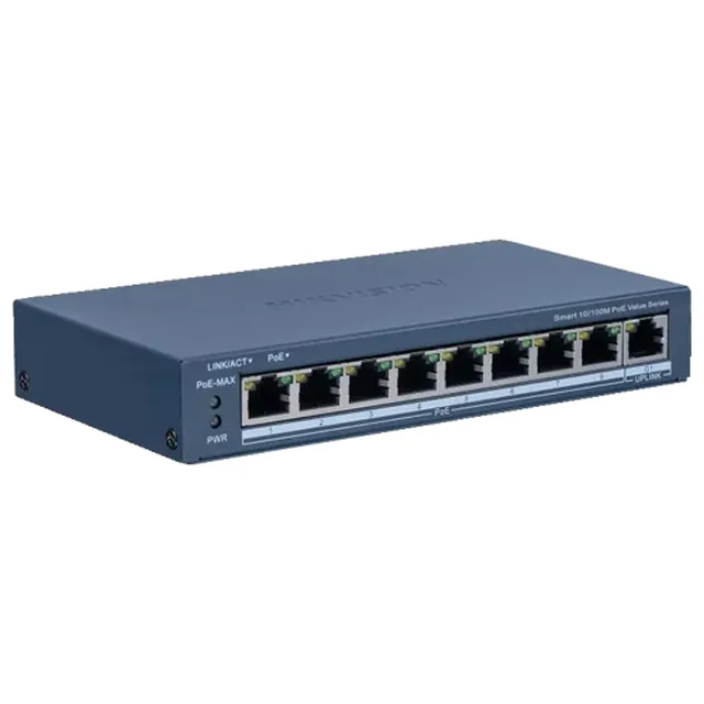 Pārslēgt 8 PoE portus, 1 augšupsaites portu RJ45, Pārvaldība — HIKVISION DS-3E1309P-EI-M