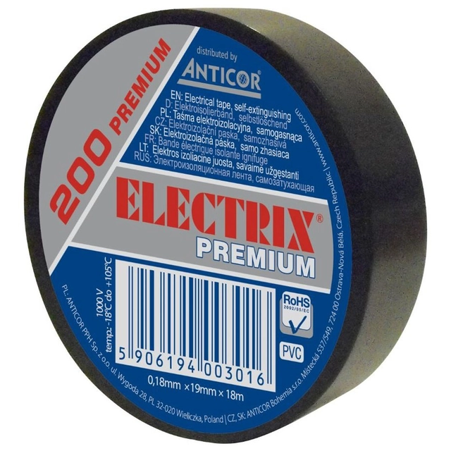 páska ELECTRIX 200 prémiová černá19 mmx 18 m