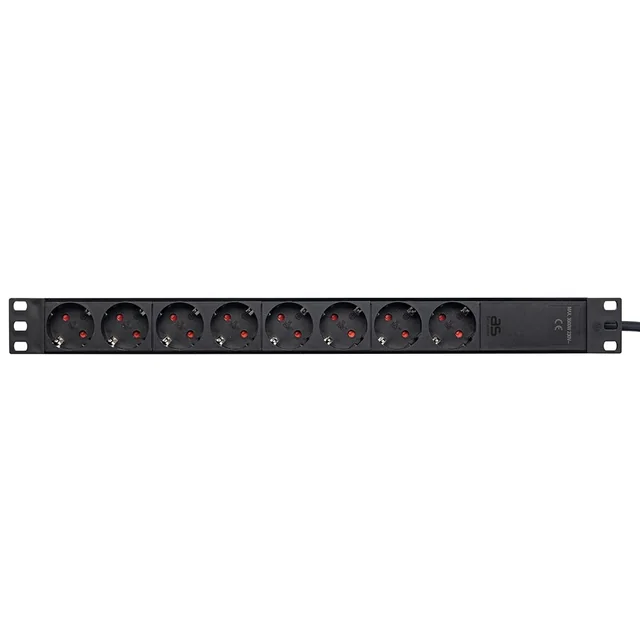 PDU rack bővítő 19" 8 schuko aljzatok 45 fokok 3 méter H05VV-F 3G1.5 230V 3500W IP20