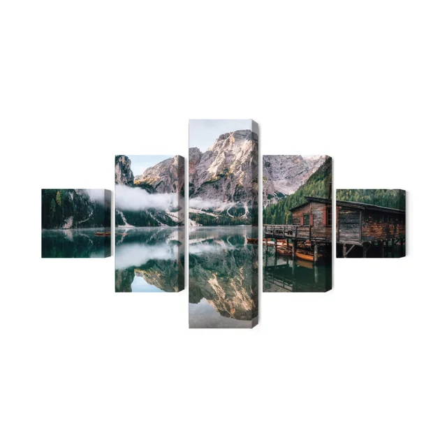 Peinture Cottage en plusieurs parties sur le lac italien de Braies 3D