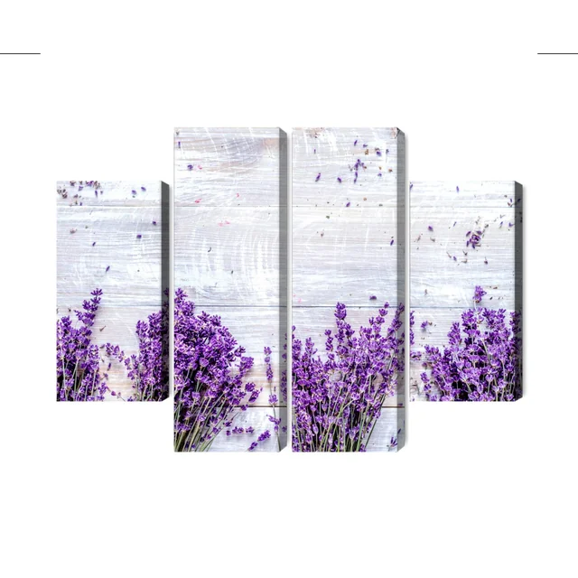 Peinture multi-pièces de fleurs de lavande sur fond de planche de bois rustique