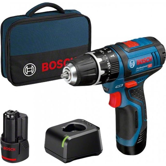 Perceuse-visseuse Bosch GSB 12V-15 12 V 2 x batterie 2 Ah