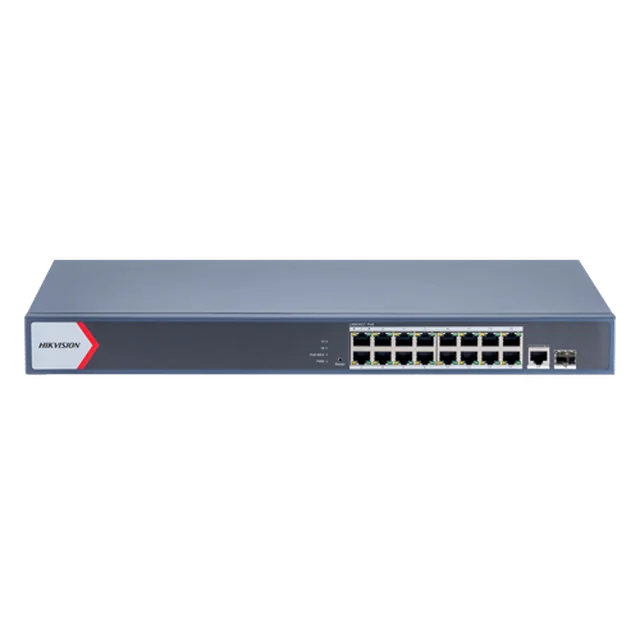 Перемикач 16 Gigabit PoE ports, 1 RJ45 Gigabit port, 1 Gigabit SFP port, Smart Management - HIKVISION DS-3E1518P-EI