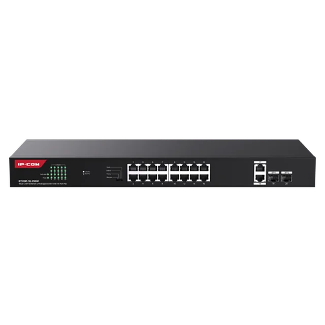 Перемикач 16 Gigabit PoE ports, 2 x RJ45 Gigabit Uplink, 2 x SFP Gigabit, 1U - IP-COM G1120P-16-250W