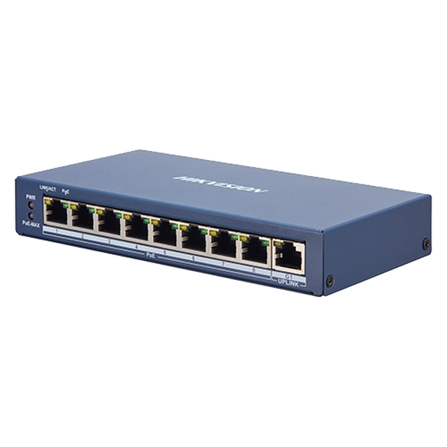 Перемикач 8 PoE портів, 1 uplink порт RJ45, SMART Management - HIKVISION DS-3E1309P-EI