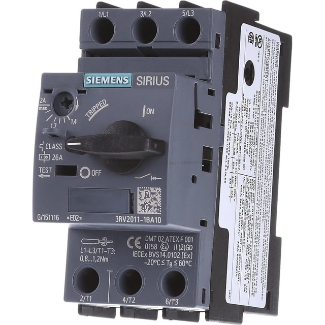 Перемикач двигуна Siemens 3P 0,75kW 1,4-2A S00 (3RV2011-1BA10)