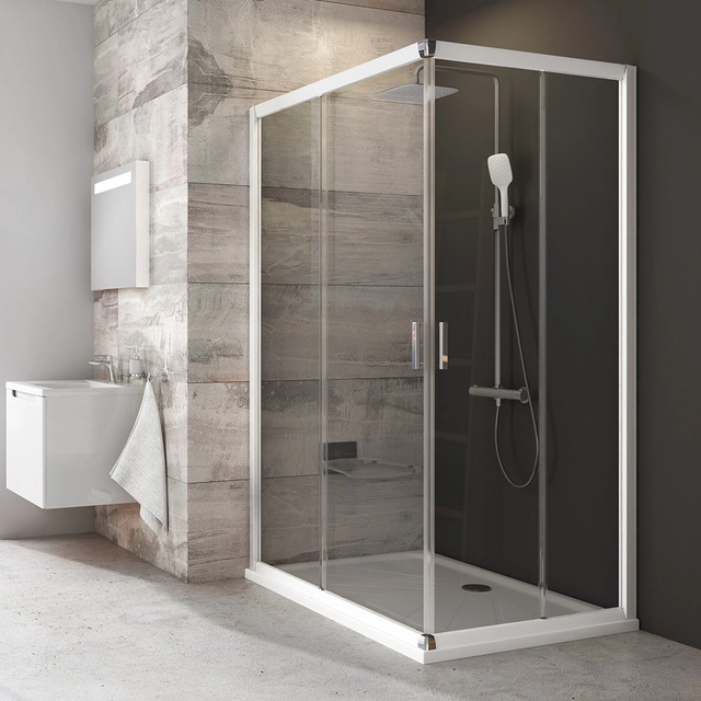 Perete cabină de duș dreptunghiulară Ravak Blix, BLRV2K-100, alb+sticlă transparentă