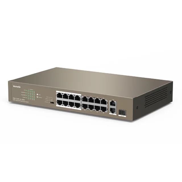 Perjungti 16 PoE prievadus 10/100 Mbps, 2 RJ45 Gigabit prievadas, 1 Gigabito SFP prievadas – TENDA TND-TEF1118P-16-150W-V30