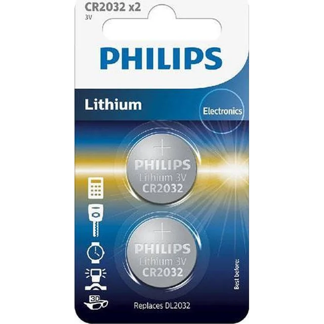 Philips philips akumulators CR2032 litijs 2 PCS LITIJA