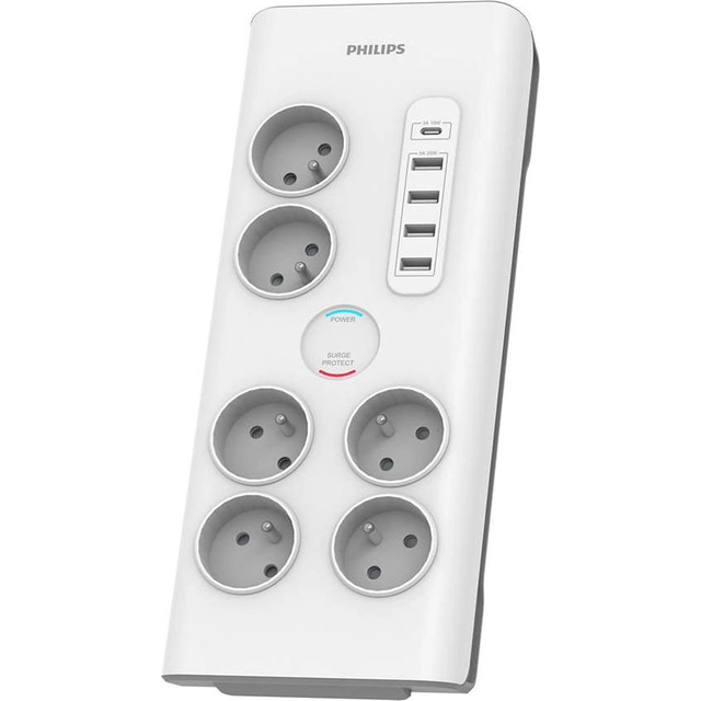 Philips SPN-overspanningsbeveiligingsstekkerdoos 6 stopcontacten 2 m wit (1_792802)