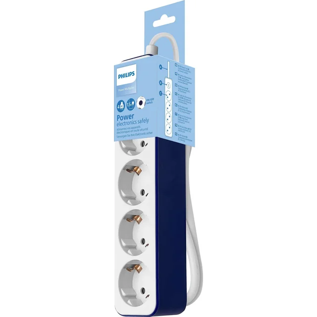 Philips STROMVERLÄNGERUNGSKABEL PHILIPS SURGE POWER STRIP WEISS-BLAU 4 BUCHSEN 1,5M CHP2145U/60