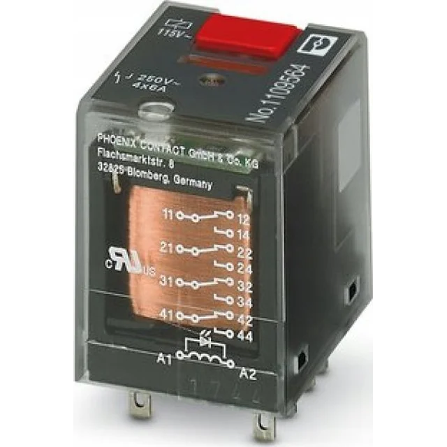 Phoenix Contact Industrial relay 4P 6A AgNi 230V AC for socket ECOR-2, REL-IR-BL/L-230AC/4X21