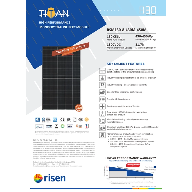Photovoltaik-Panel RISEN 450W