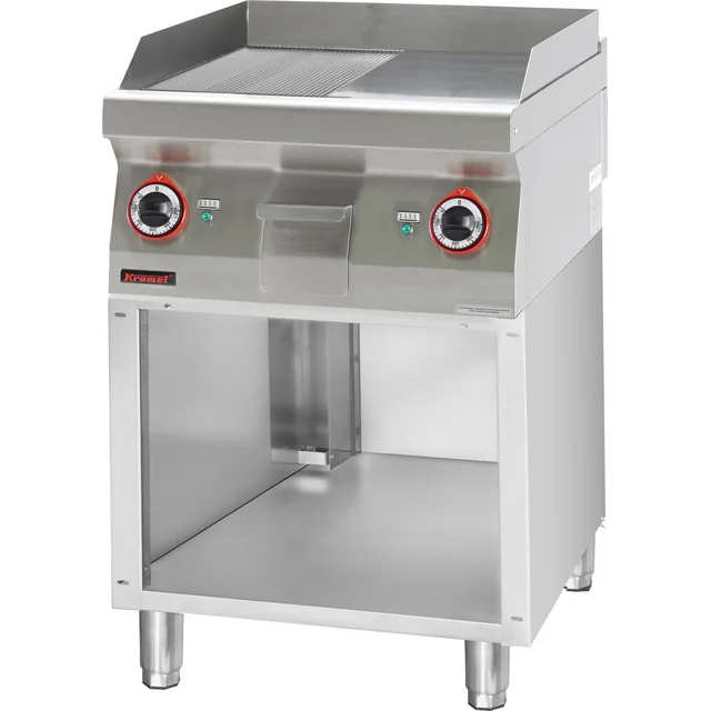 Piastra grill 1/2gł. + 1/2ryf. cromata 600 mm 8kW su base a giorno