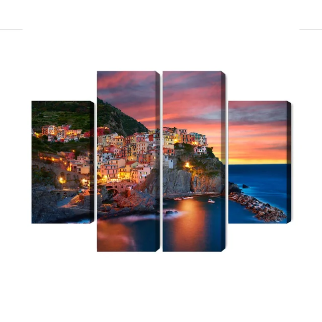 Pictură în mai multe părți a orașului Manarola din Italia