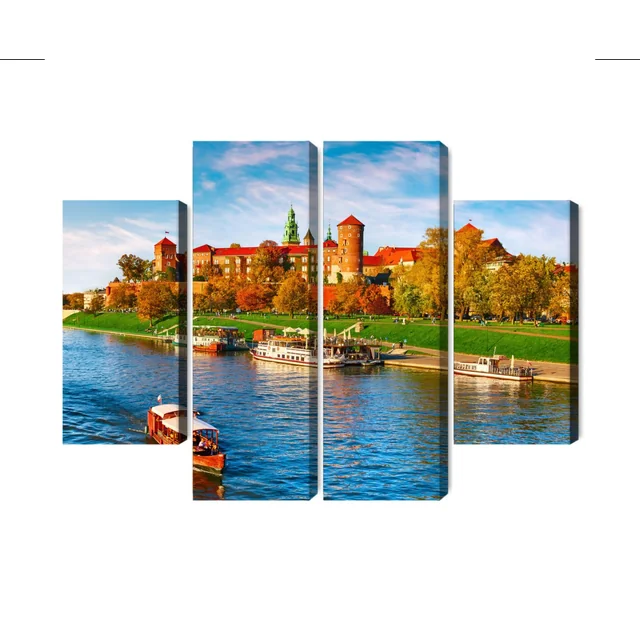 Pintura de varias partes del Castillo Real de Wawel en Cracovia, vista panorámica