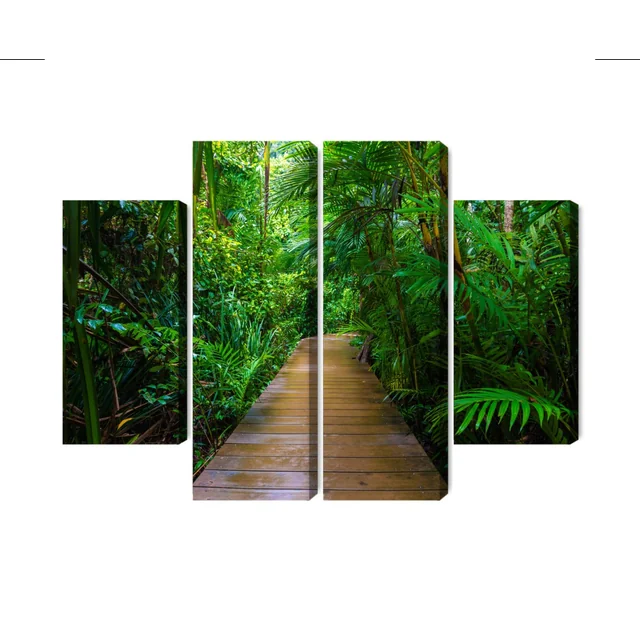 Pintura De Varias Partes Puente De Madera En Un Bosque Tropical 3D