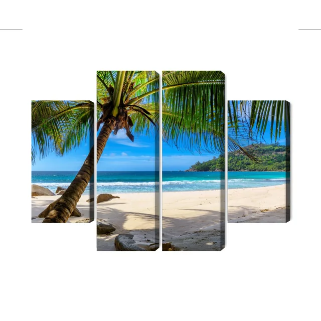 Pintura Multi-Partes Praia Tropical Com Palmeira 3D