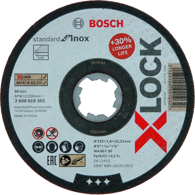 Pjovimo diskas Bosch X-LOCK Standard for Inox, 125 x 1,6 mm T41, 1 vnt