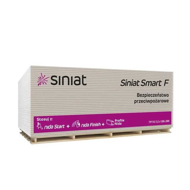 Placa de gesso Siniat Smart Tipo F 200x120 cm 12,5 mm