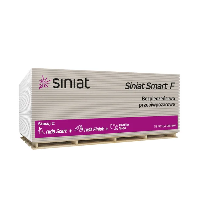 Plaque de plâtre Siniat Smart Type F 200x120 cm 12,5 mm