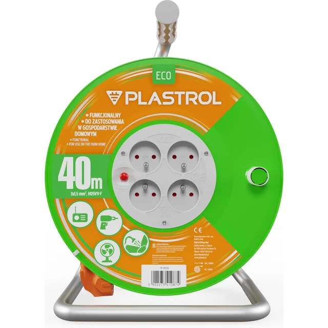 Plastrol haspel verlengsnoer Standard Line 40m H05VV-F 3x1,5 4xGS 16A oranje (W-98950)