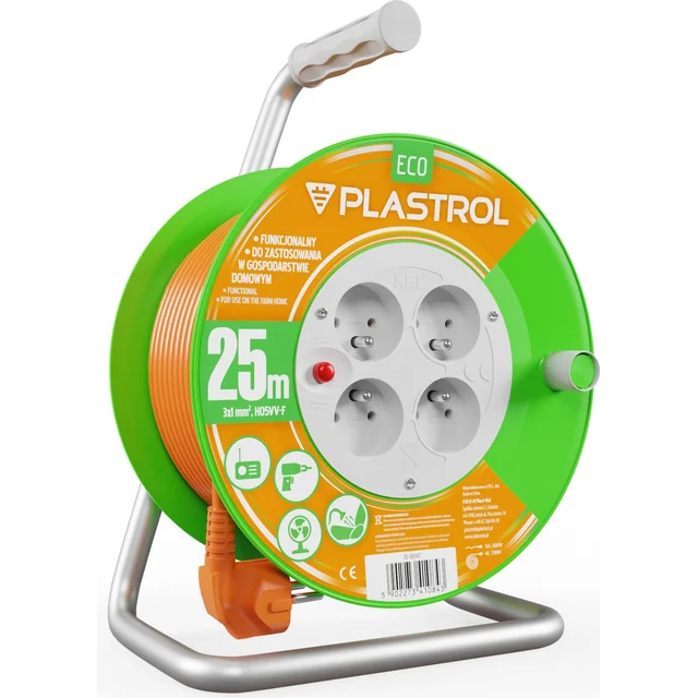 Plastrol spoles pagarinātājs standarta līnija 25m H05VV-F 3x1 4xGS 10A oranžs (W-98947)