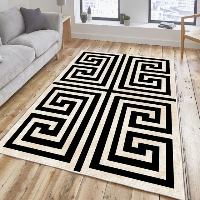 Плетено килимче с геометрична шарка, 100 x 300 cm, бежово