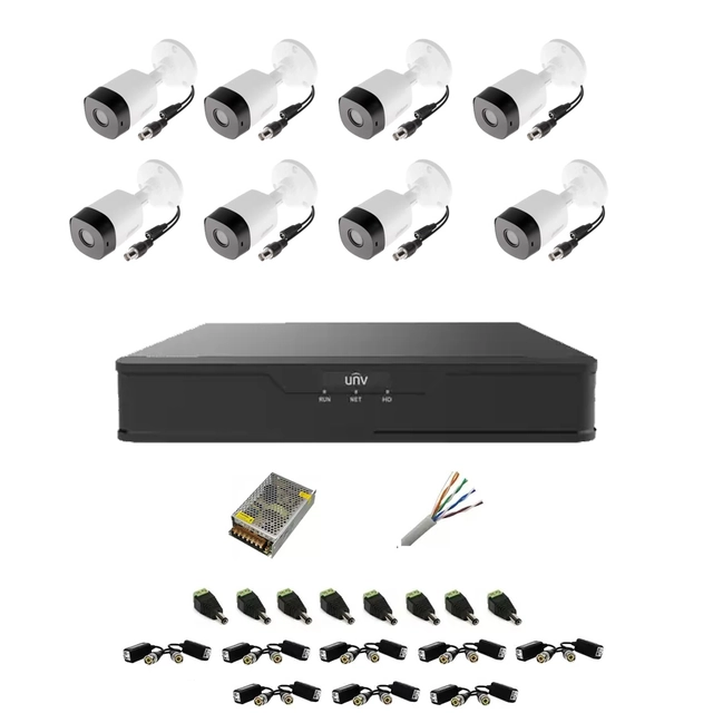 Пълна система 8 камери за външно наблюдение FULL HD 20 m IR, DVR 8 канали, аксесоари