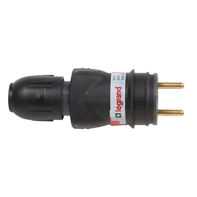 Plug 2P+Z 16a IP44 zwart rubber + wartel