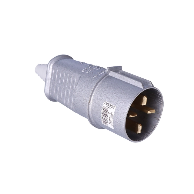 Plug 63A 3P+Z IP44 metalen draagbaar 500V, platte pinnen