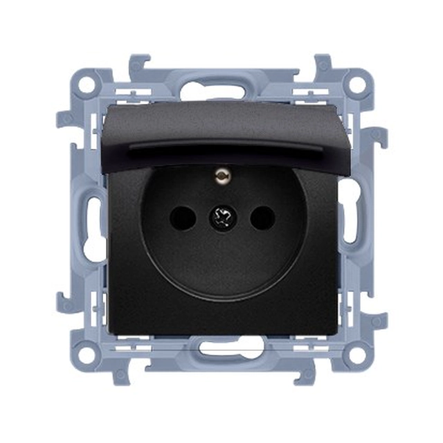 Plug socket IP44 WITHOUT SEAL with shutters, flap in the color of the cover (module) 16A, 250V~, quick connectors, matt black!Frame gasket required,