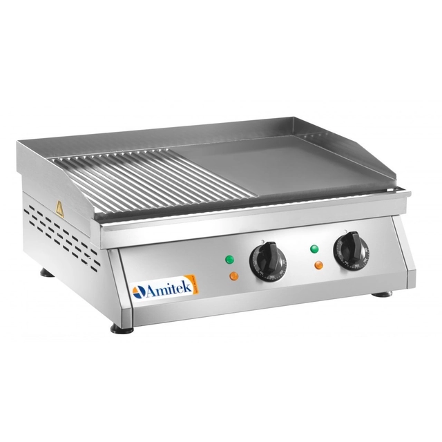 Płyta grillowa elektryczna 1/2 gładka 1/2 ryflowana 6000W | Amitek 6050009