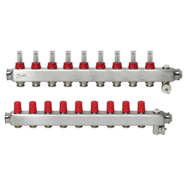 Podesivi kolektor za podno grijanje Danfoss, s mjeračima protoka, SSM-F 9 prstenovi