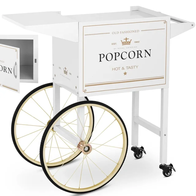 Podstavec vozíku pro stroj na popcorn s retro skříňkou 51 x 37 cm - bílá a zlatá