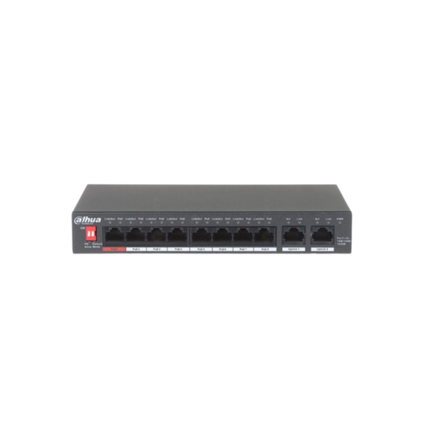 PoE jungiklis su 8 prievadų, 2 RJ-45 Uplink, All Gigabit, 96W, Dahua PFS3010-8GT-96