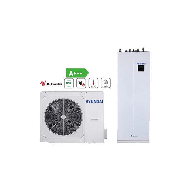 Pompe à chaleur air-eau avec chaudière intégrée 240 litres HYUNDAI HYHA-V16W/D2RN8/HYHB-A160/240CD30GN8, résistance d'appoint 3 kW, triphasé, 16 kW