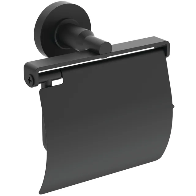 Porta carta igienica Ideal Standard IOM, con coperchio Silk Black nero opaco