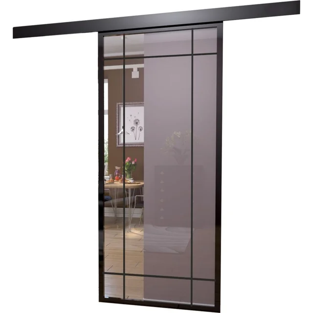 PORTE SCORREVOLI 650X2100 GALLEGGIANTE IN ALLUMINIO NERO 6MM (9 POL)