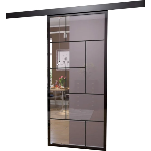 PORTES COULISSANTES 1000X2100 FLOTTEUR ALUMINIUM NOIR 6MM (TETRIS)