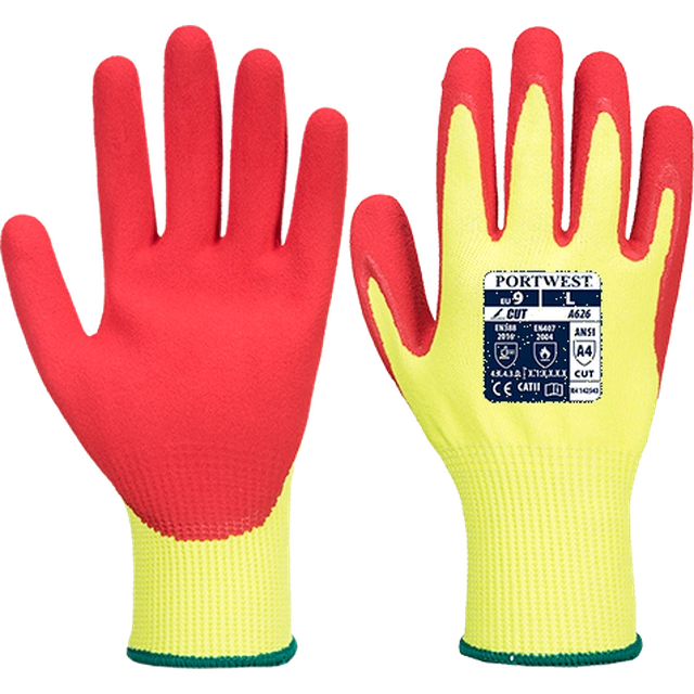 PORTWEST Gloves Vis-Tex HR Cut - nitrile Size: M, Color: fluorescent yellow / red