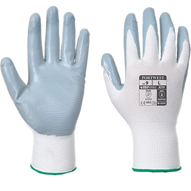 PORTWEST Nitrile Gloves Flexo Grip (Retail Package) Size: M, Color: Gray