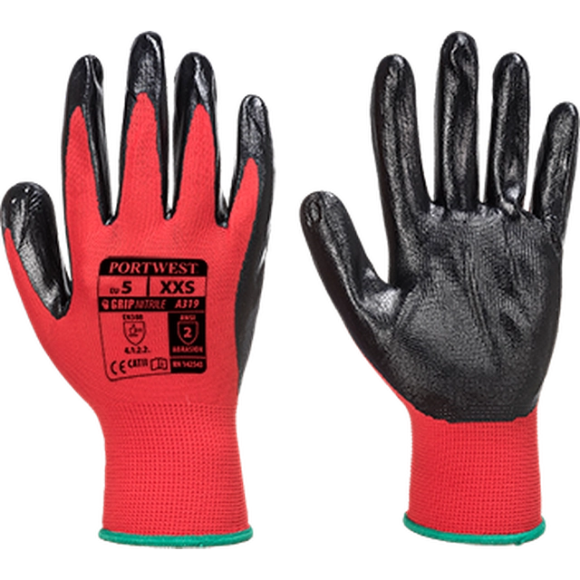 PORTWEST Nitrile Gloves Flexo Grip (Retail Package) Size: M, Color: Red / Black