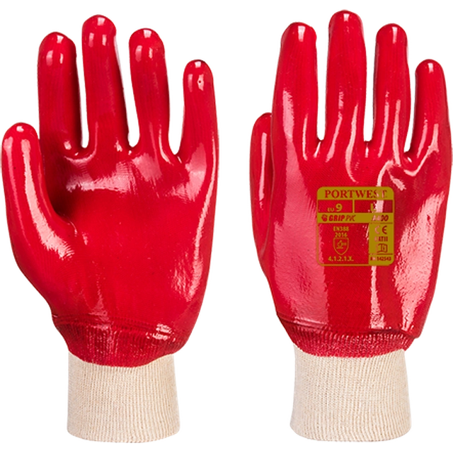 PORTWEST PVC knitted gloves Size: L, Color: red