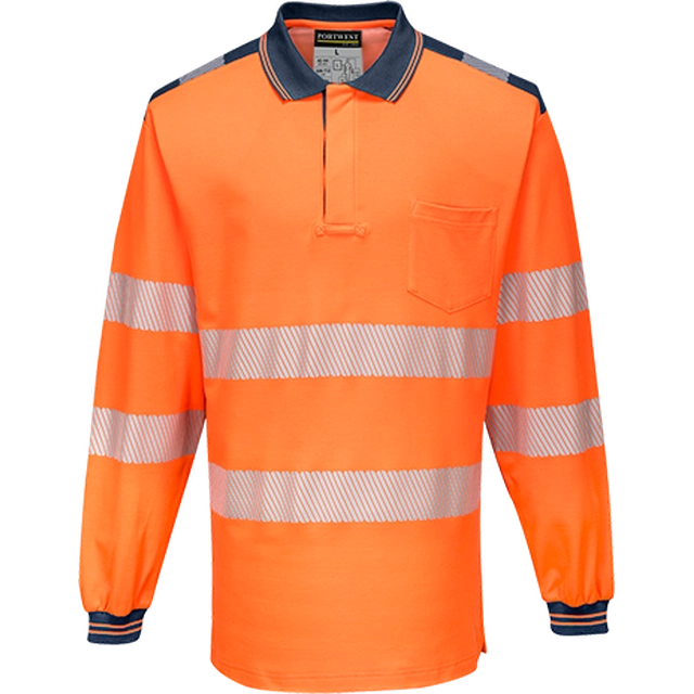 PORTWEST PW3 Hi-Vis polo shirt L / S Size: S, Color: fluorescent orange / dark blue